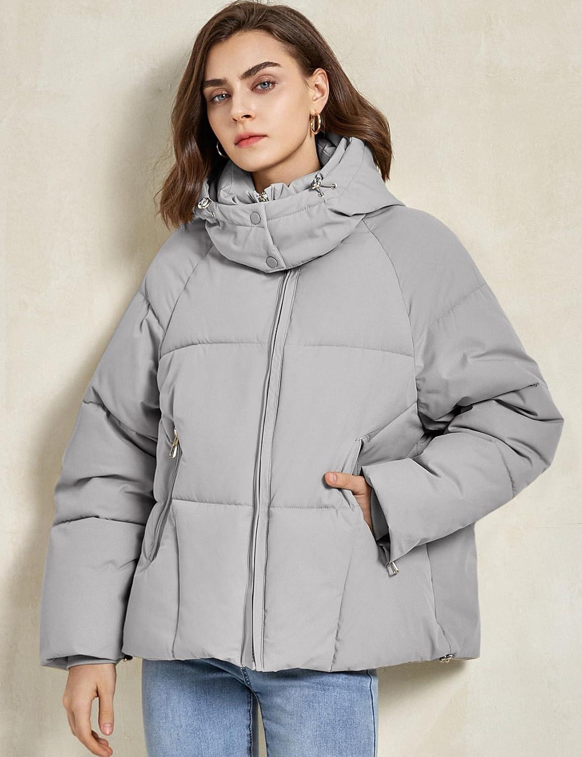 imageGihuo Womens Puffer Jacket Winter Warm Coats Hooded Quilted Jackets with Removable HoodGrey