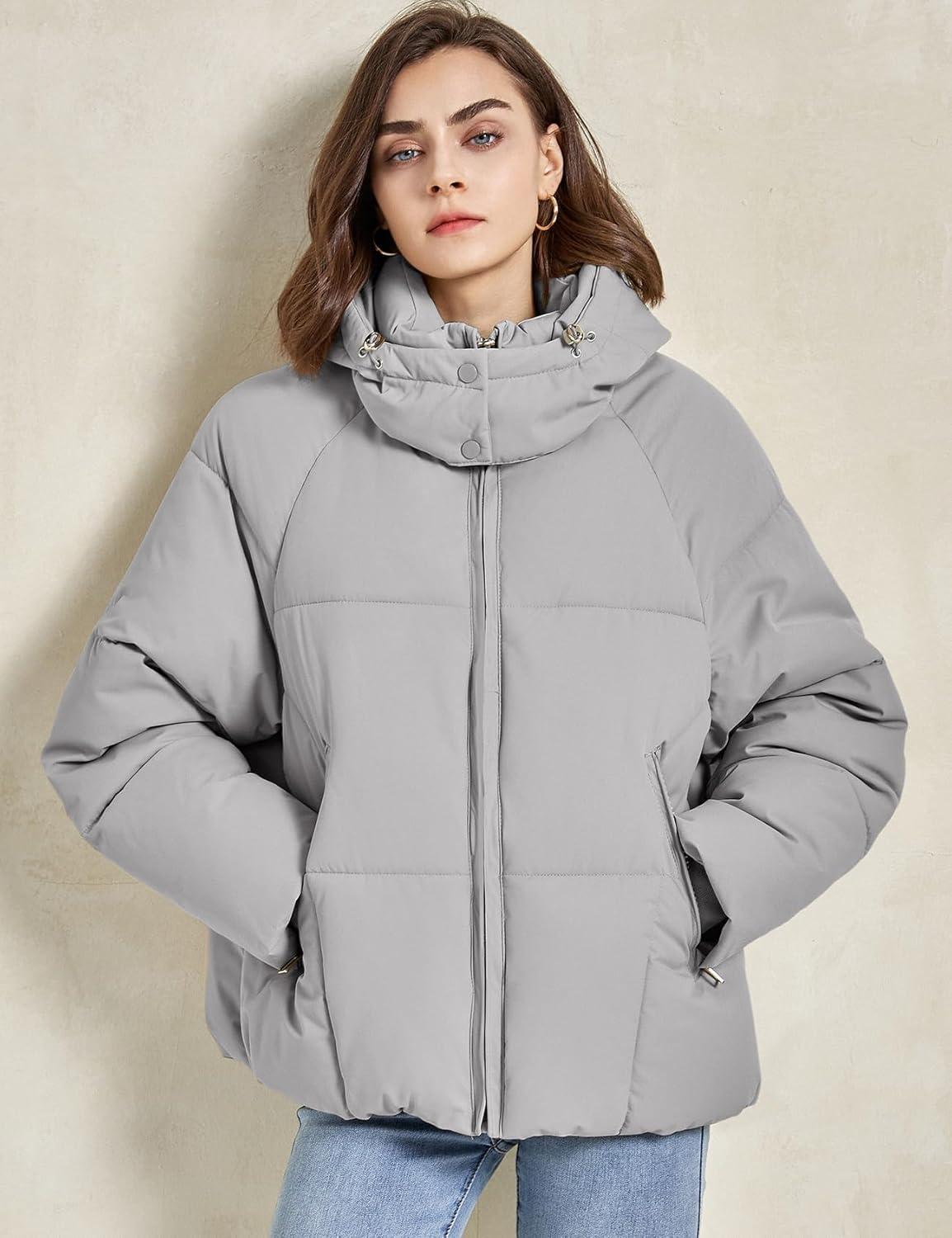 imageGihuo Womens Puffer Jacket Winter Warm Coats Hooded Quilted Jackets with Removable HoodGrey