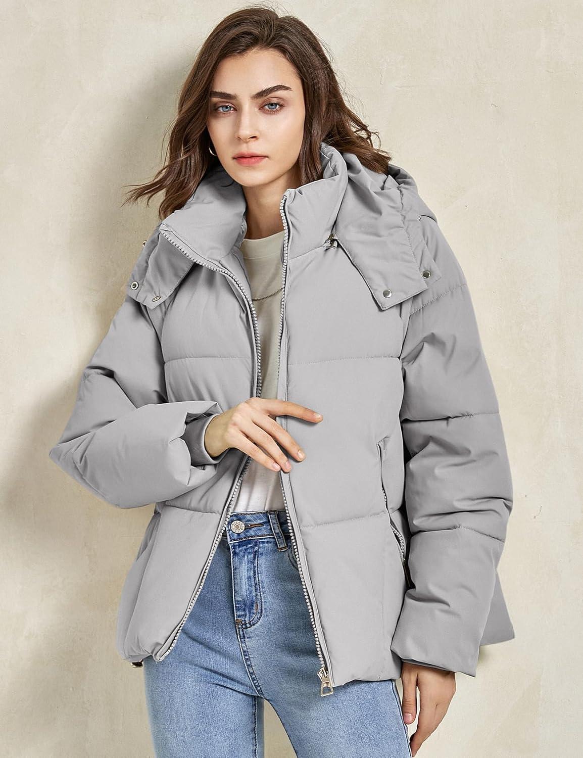 imageGihuo Womens Puffer Jacket Winter Warm Coats Hooded Quilted Jackets with Removable HoodGrey