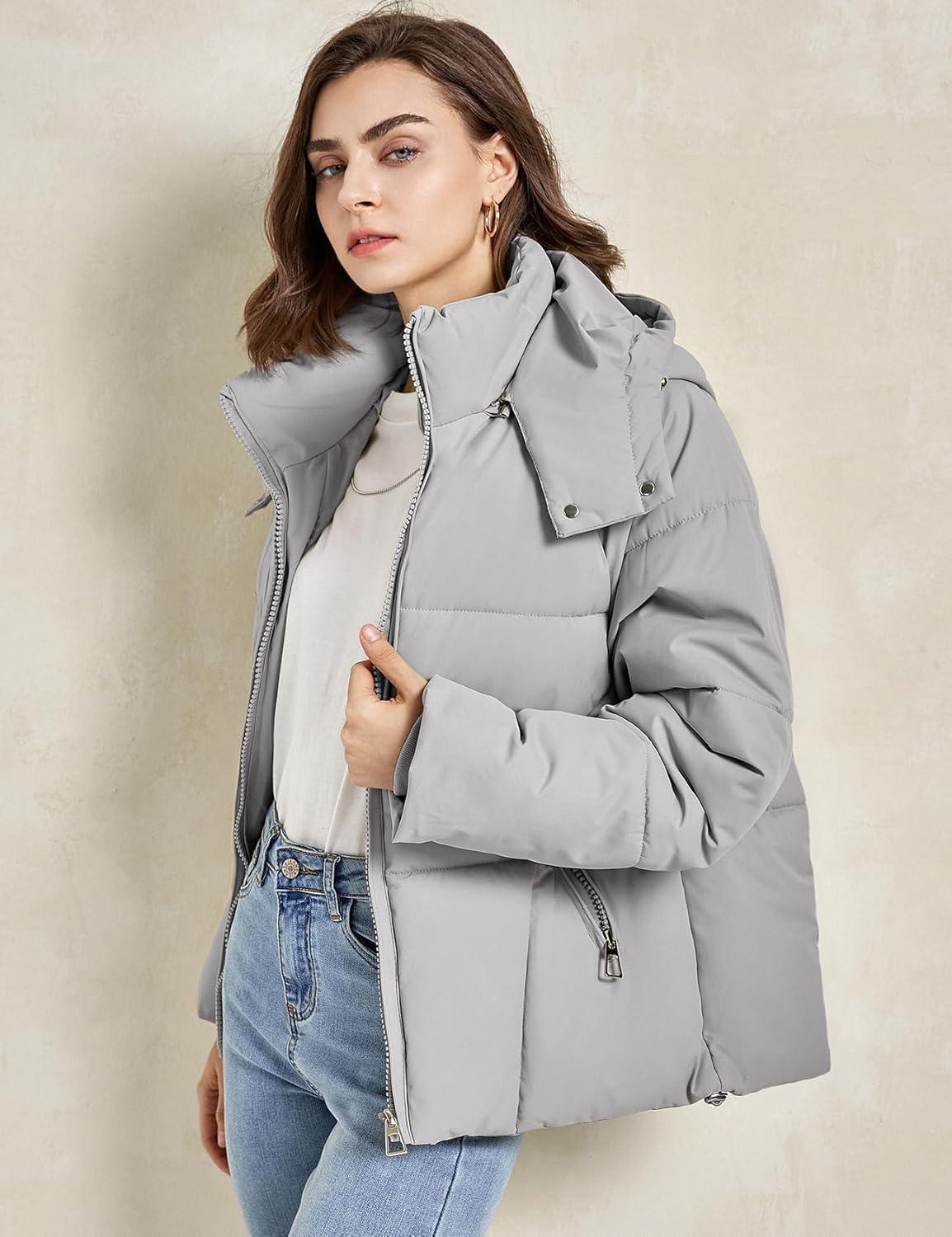 imageGihuo Womens Puffer Jacket Winter Warm Coats Hooded Quilted Jackets with Removable HoodGrey