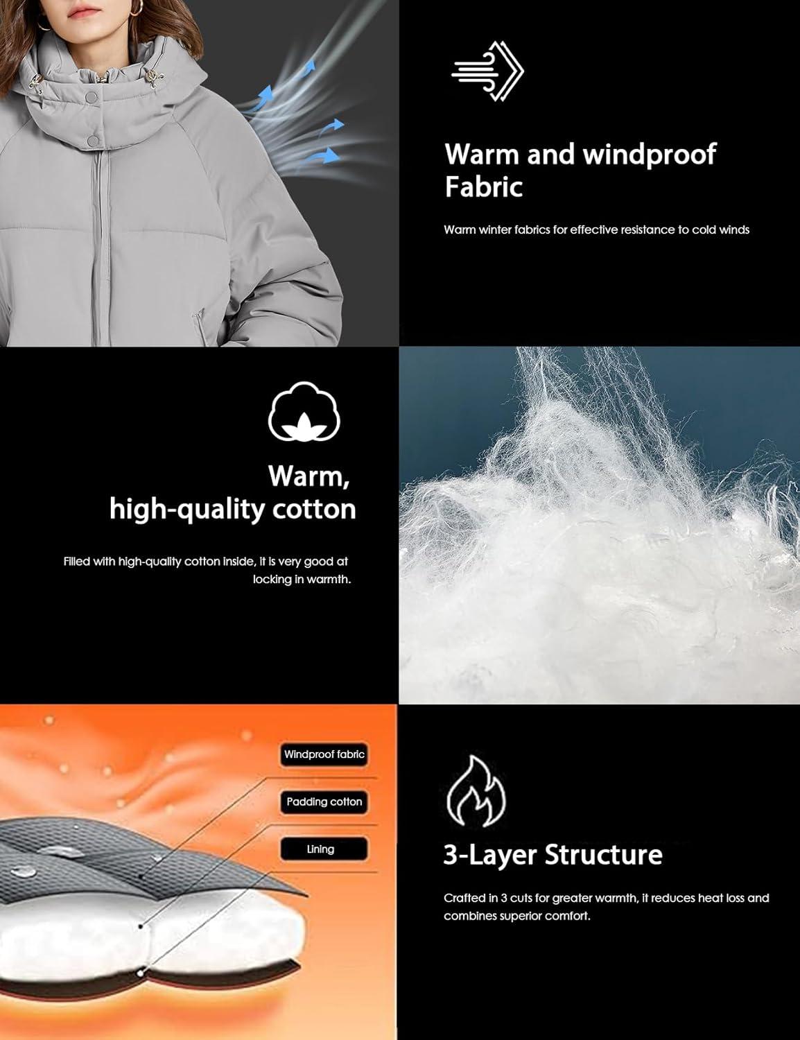 imageGihuo Womens Puffer Jacket Winter Warm Coats Hooded Quilted Jackets with Removable HoodGrey