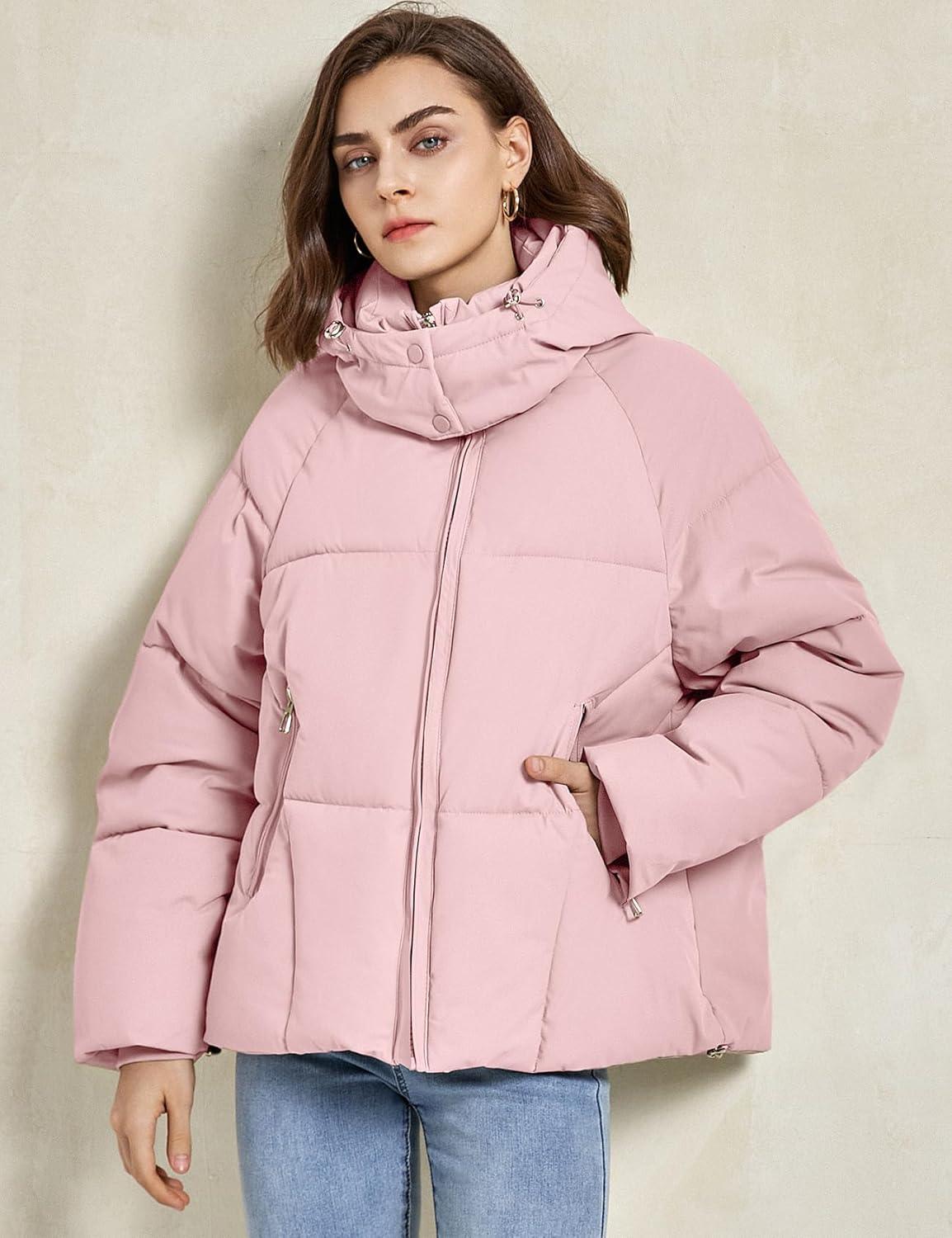 imageGihuo Womens Puffer Jacket Winter Warm Coats Hooded Quilted Jackets with Removable HoodPink