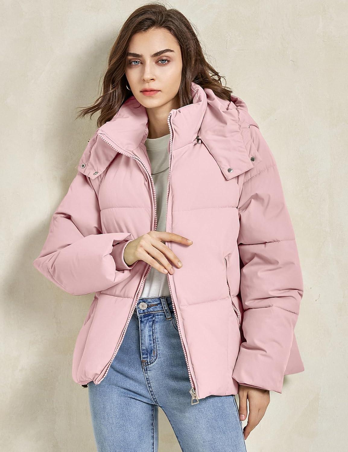 imageGihuo Womens Puffer Jacket Winter Warm Coats Hooded Quilted Jackets with Removable HoodPink