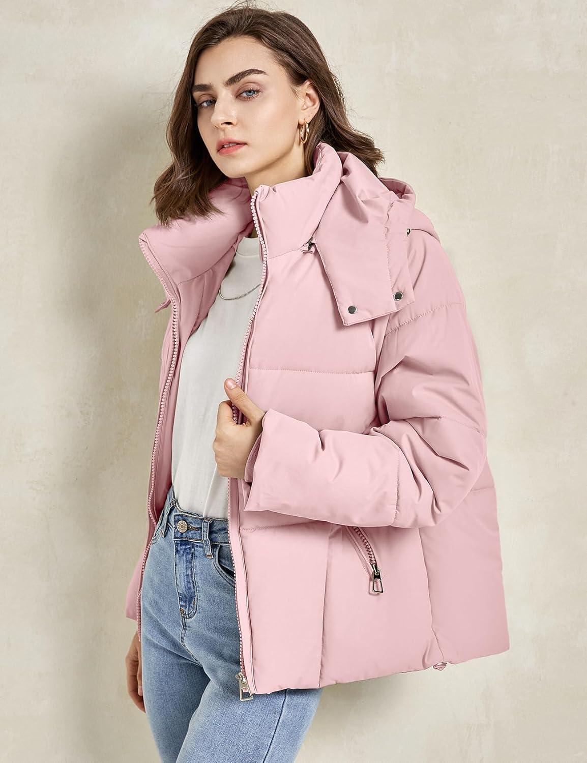 imageGihuo Womens Puffer Jacket Winter Warm Coats Hooded Quilted Jackets with Removable HoodPink