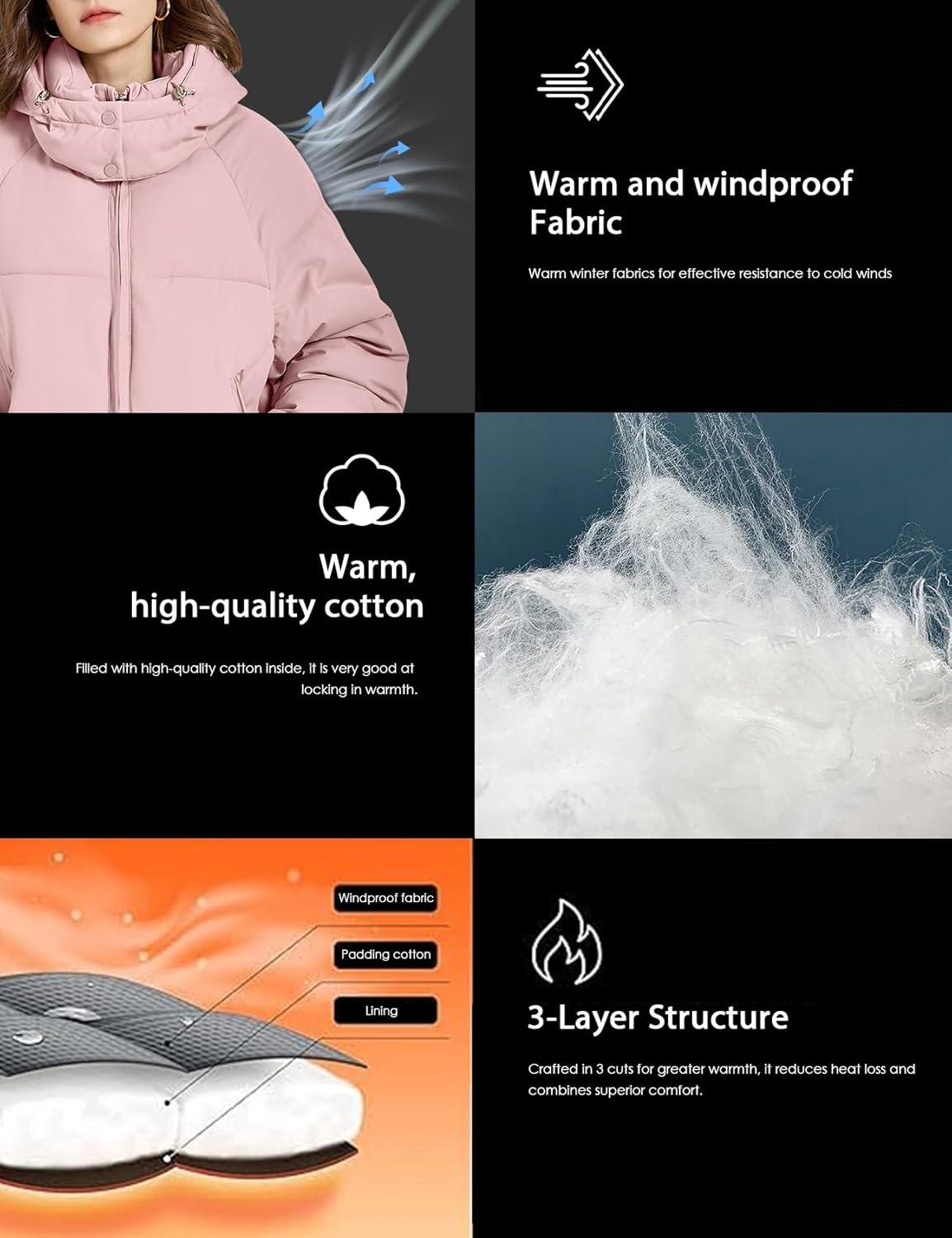 imageGihuo Womens Puffer Jacket Winter Warm Coats Hooded Quilted Jackets with Removable HoodPink