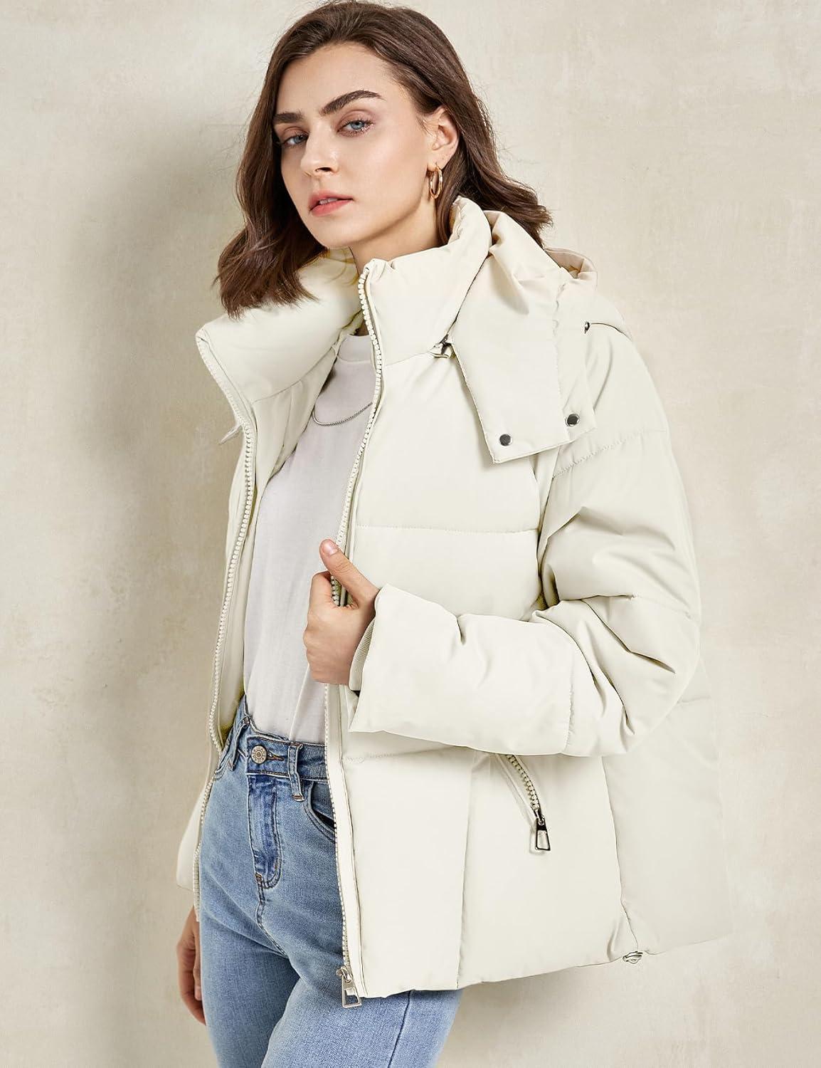 imageGihuo Womens Puffer Jacket Winter Warm Coats Hooded Quilted Jackets with Removable HoodWhite