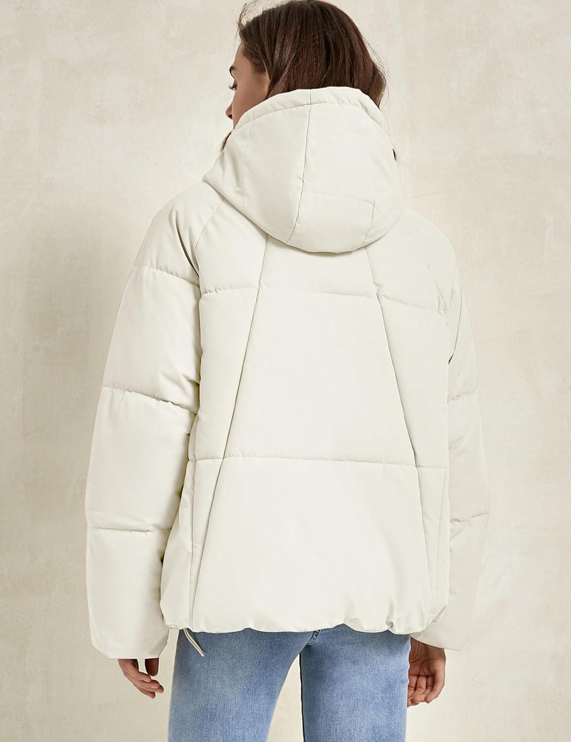 imageGihuo Womens Puffer Jacket Winter Warm Coats Hooded Quilted Jackets with Removable HoodWhite