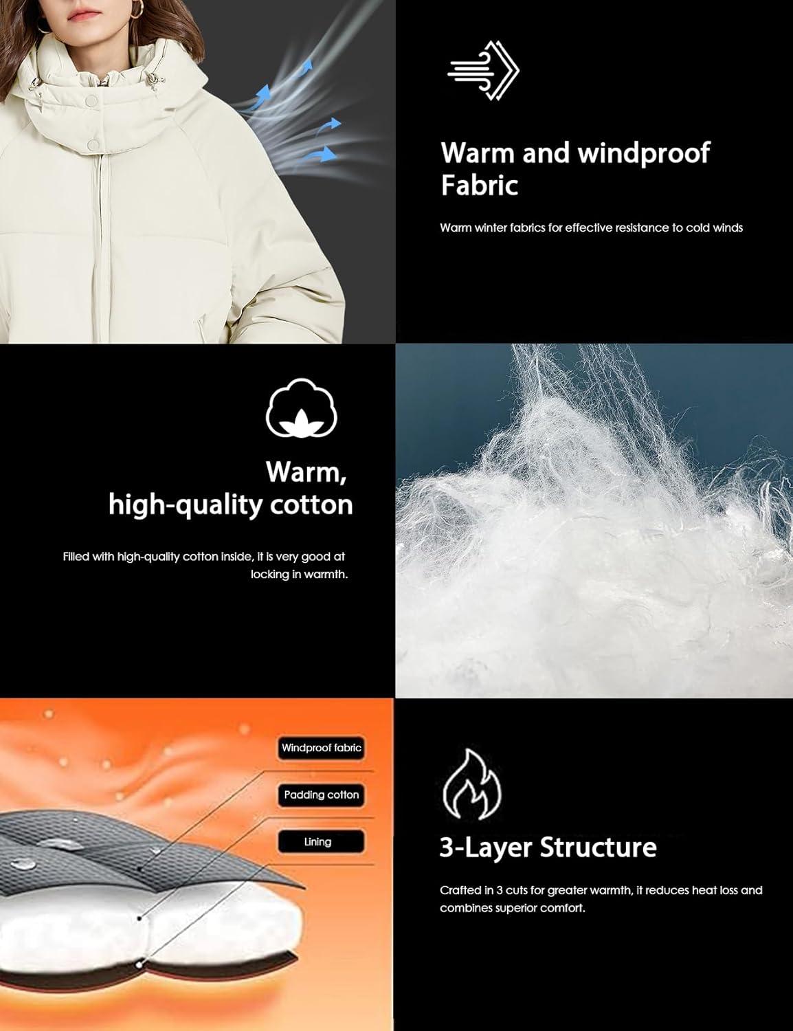 imageGihuo Womens Puffer Jacket Winter Warm Coats Hooded Quilted Jackets with Removable HoodWhite
