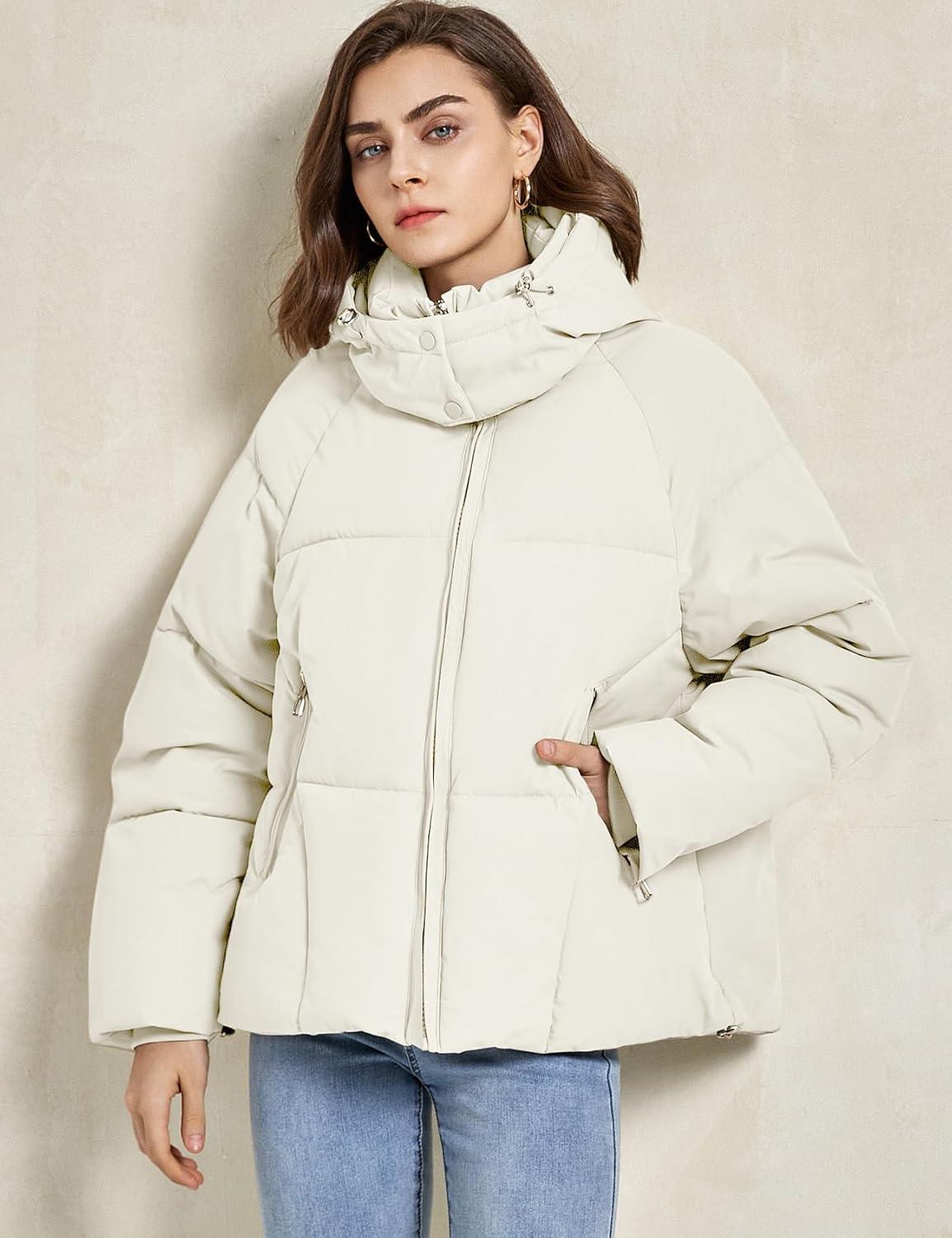 imageGihuo Womens Puffer Jacket Winter Warm Coats Hooded Quilted Jackets with Removable HoodWhite