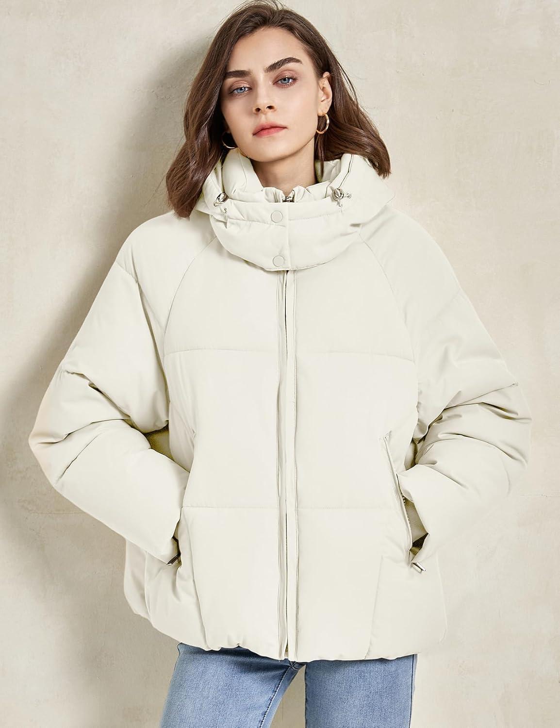 imageGihuo Womens Puffer Jacket Winter Warm Coats Hooded Quilted Jackets with Removable HoodWhite