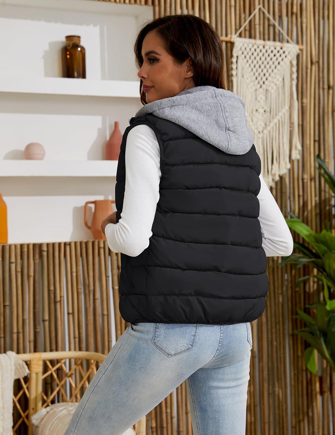 imageGihuo Womens Puffer Vest Zip Up Quilted Padded Winter Sleeveless Hooded Vest Gilet Warm Jacket Outerwear Vest02BlackLarge