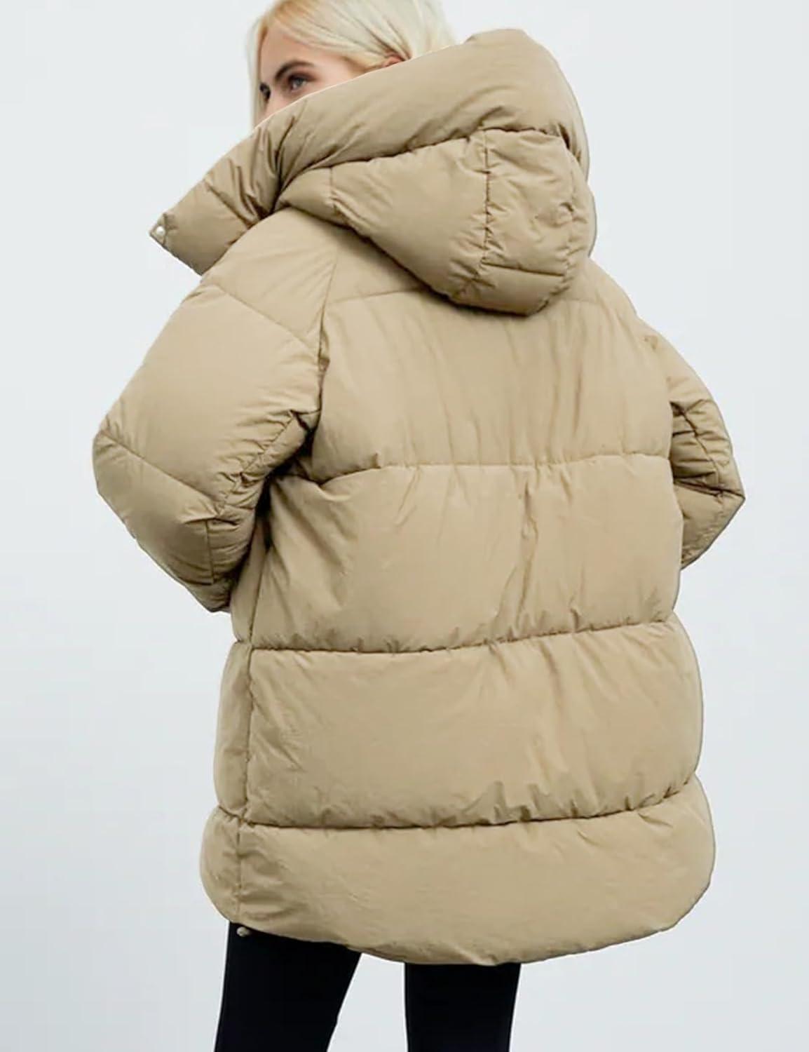 imageGihuo Womens Quilted Puffer Coat Hoodie Winter Oversized MidLength Padded Down Jacket Warm Heavyweight Bubble OuterwearKhaki