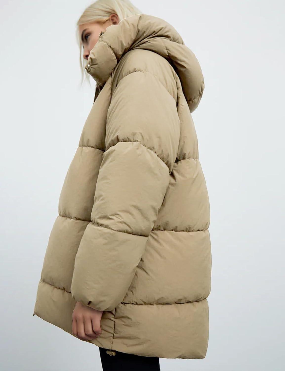 imageGihuo Womens Quilted Puffer Coat Hoodie Winter Oversized MidLength Padded Down Jacket Warm Heavyweight Bubble OuterwearKhaki