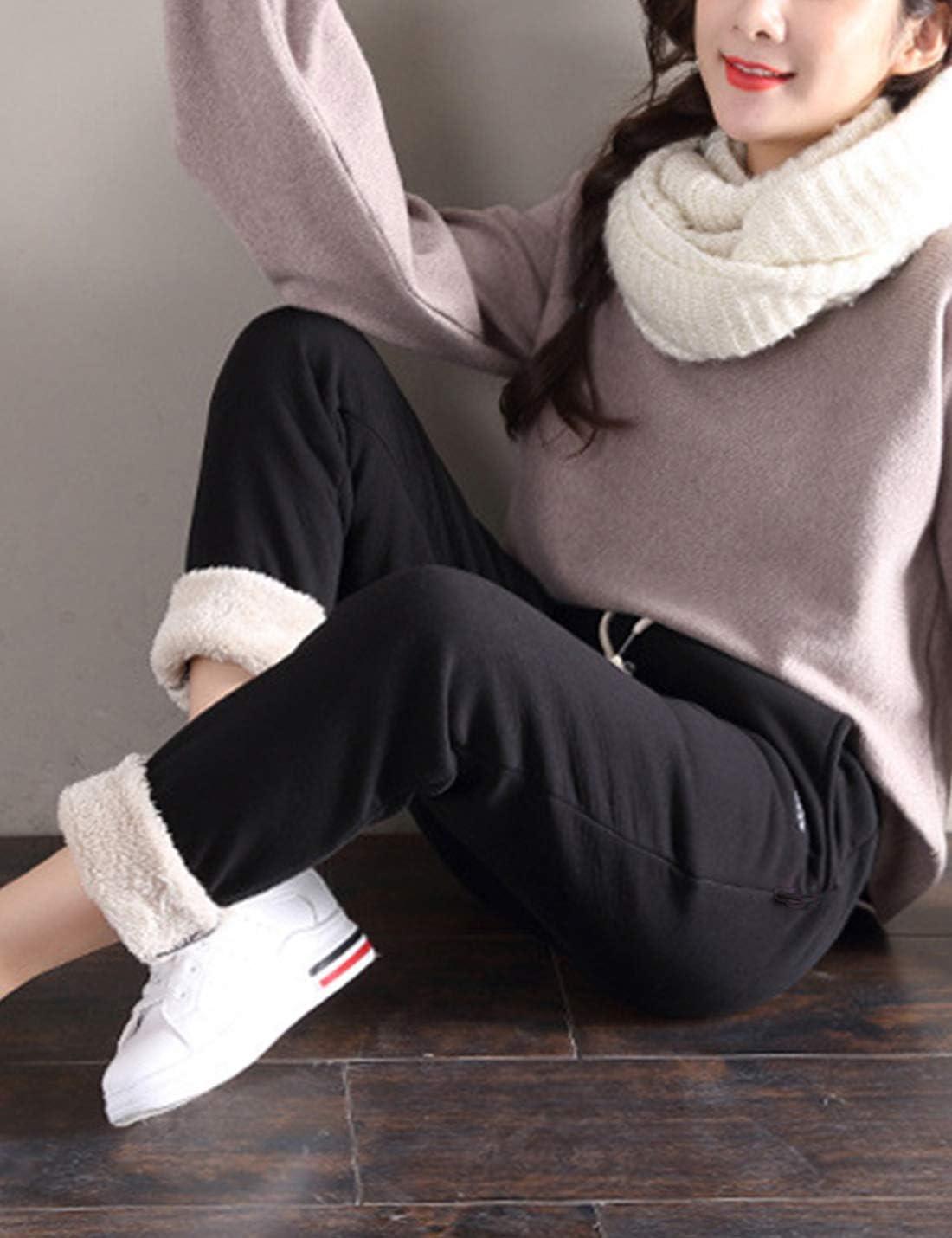 imageGihuo Womens Sherpa Lined Sweatpants Winter Casual Jogger Sweat Pants Warm Athletic Thermal Fleece Lining Lounge PantsBlack