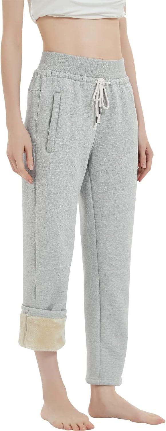 imageGihuo Womens Sherpa Lined Sweatpants Winter Warm Fleece Lined Sweatpants with Pockets Fleece Jogger Pants2 Light Grey