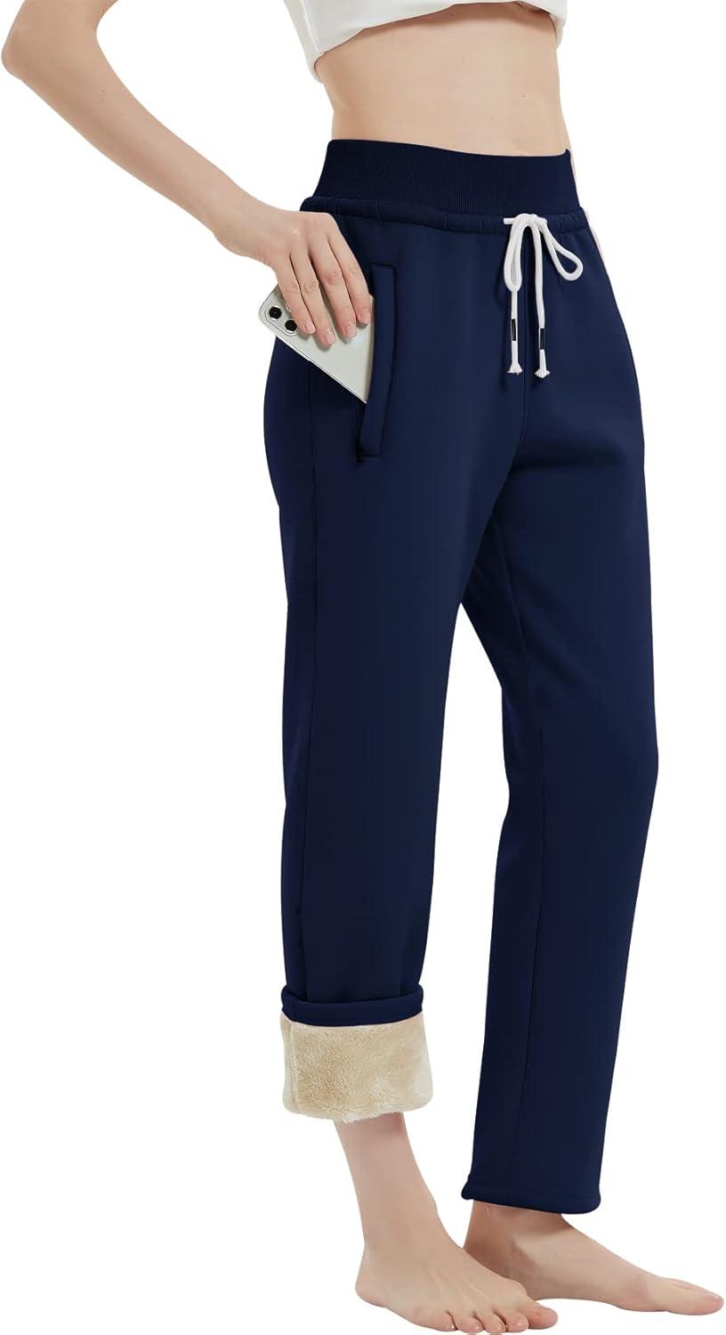 imageGihuo Womens Sherpa Lined Sweatpants Winter Warm Fleece Lined Sweatpants with Pockets Fleece Jogger Pants2 Navy