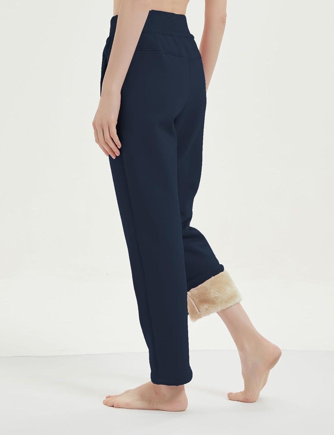 imageGihuo Womens Sherpa Lined Sweatpants Winter Warm Fleece Lined Sweatpants with Pockets Fleece Jogger Pants2 Navy