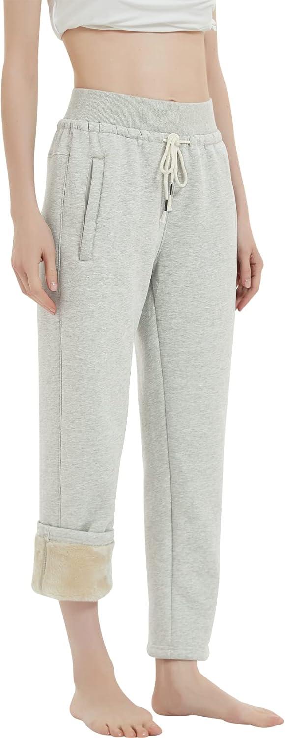 imageGihuo Womens Sherpa Lined Sweatpants Winter Warm Fleece Lined Sweatpants with Pockets Fleece Jogger Pants2 White