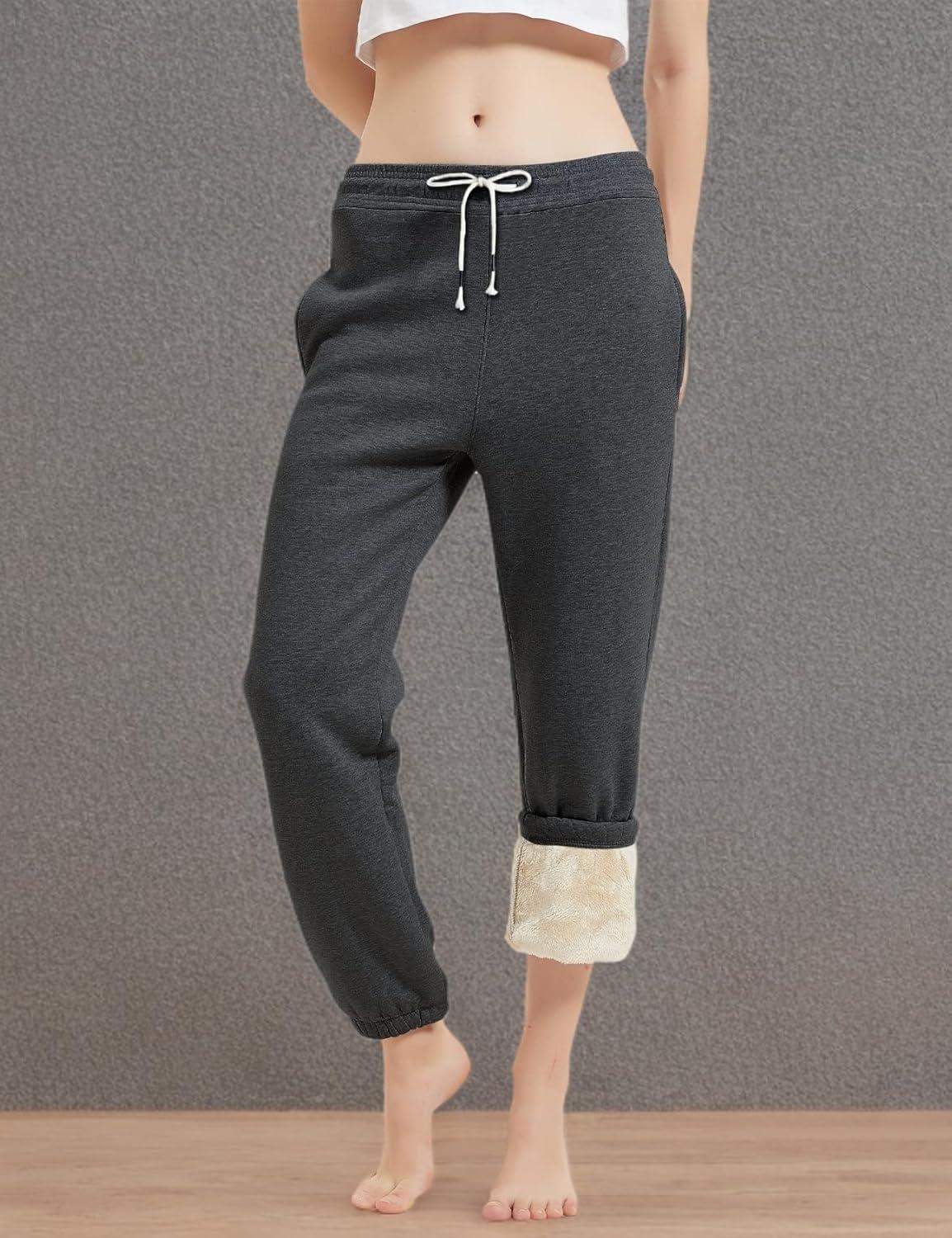 imageGihuo Womens Sherpa Lined Sweatpants Winter Warm Fleece Lined Sweatpants with Pockets Fleece Jogger PantsDark Grey