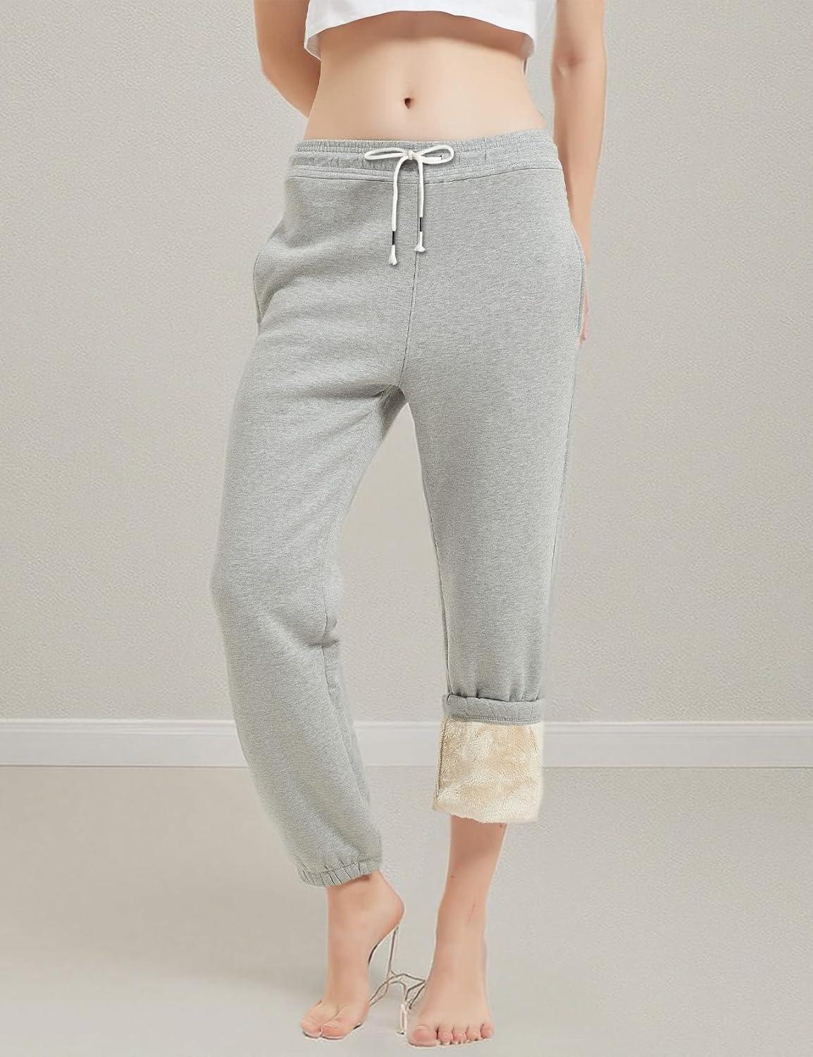 imageGihuo Womens Sherpa Lined Sweatpants Winter Warm Fleece Lined Sweatpants with Pockets Fleece Jogger PantsLight Grey