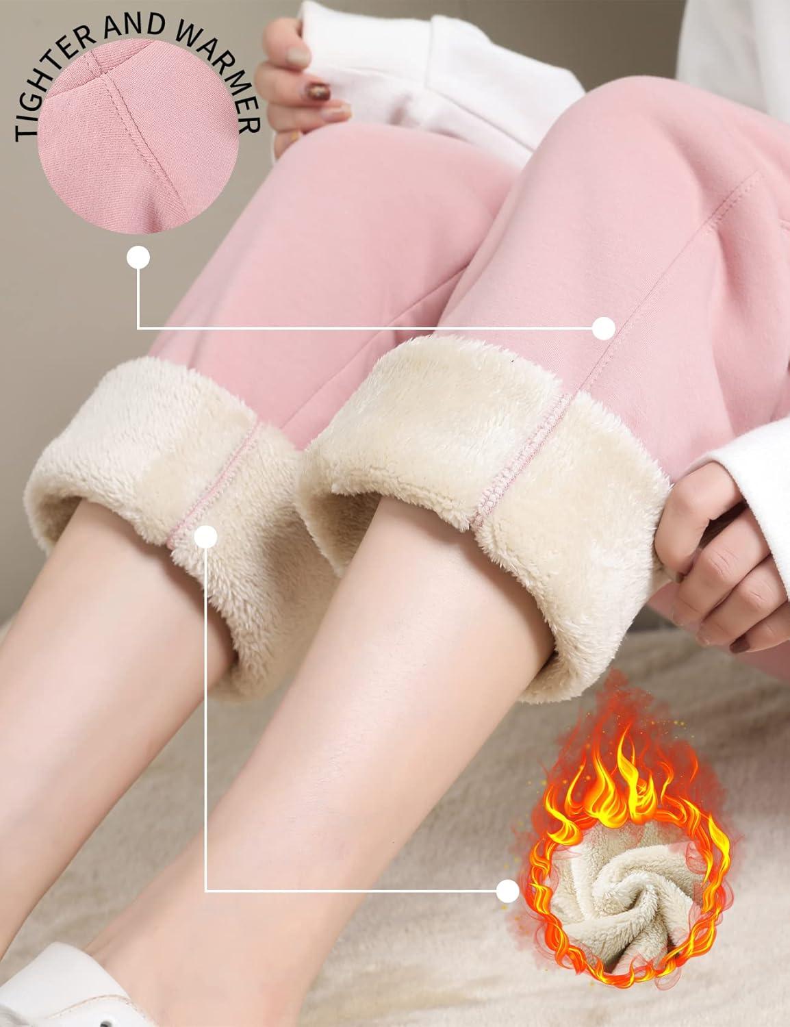 imageGihuo Womens Sherpa Lined Sweatpants Winter Warm Fleece Lined Sweatpants with Pockets Fleece Jogger PantsPinkelastic Bottom