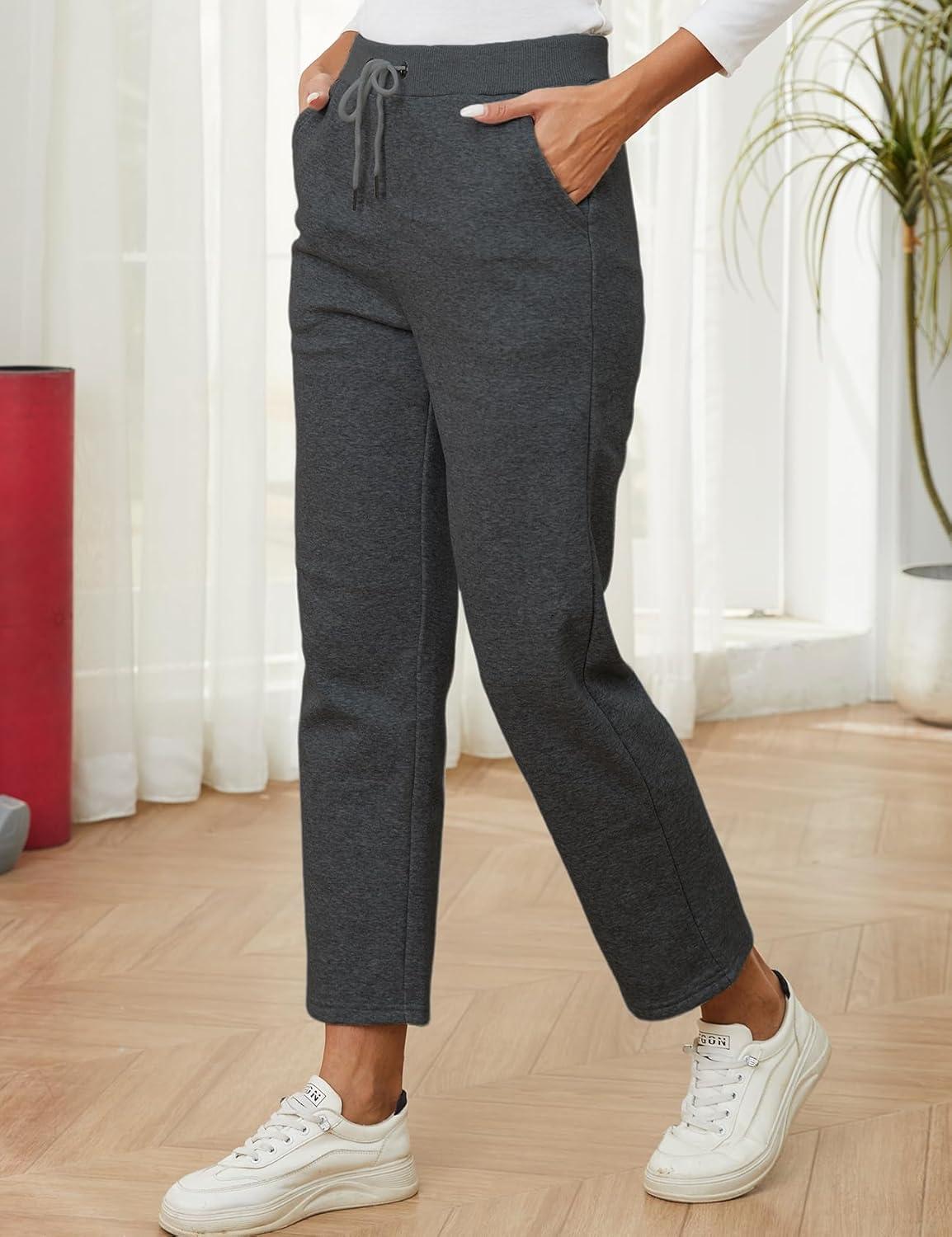 imageGihuo Womens Sweatpants Warm Fleece Sweatpants Winter Sherpa Lined Joggers PantsDark Grey