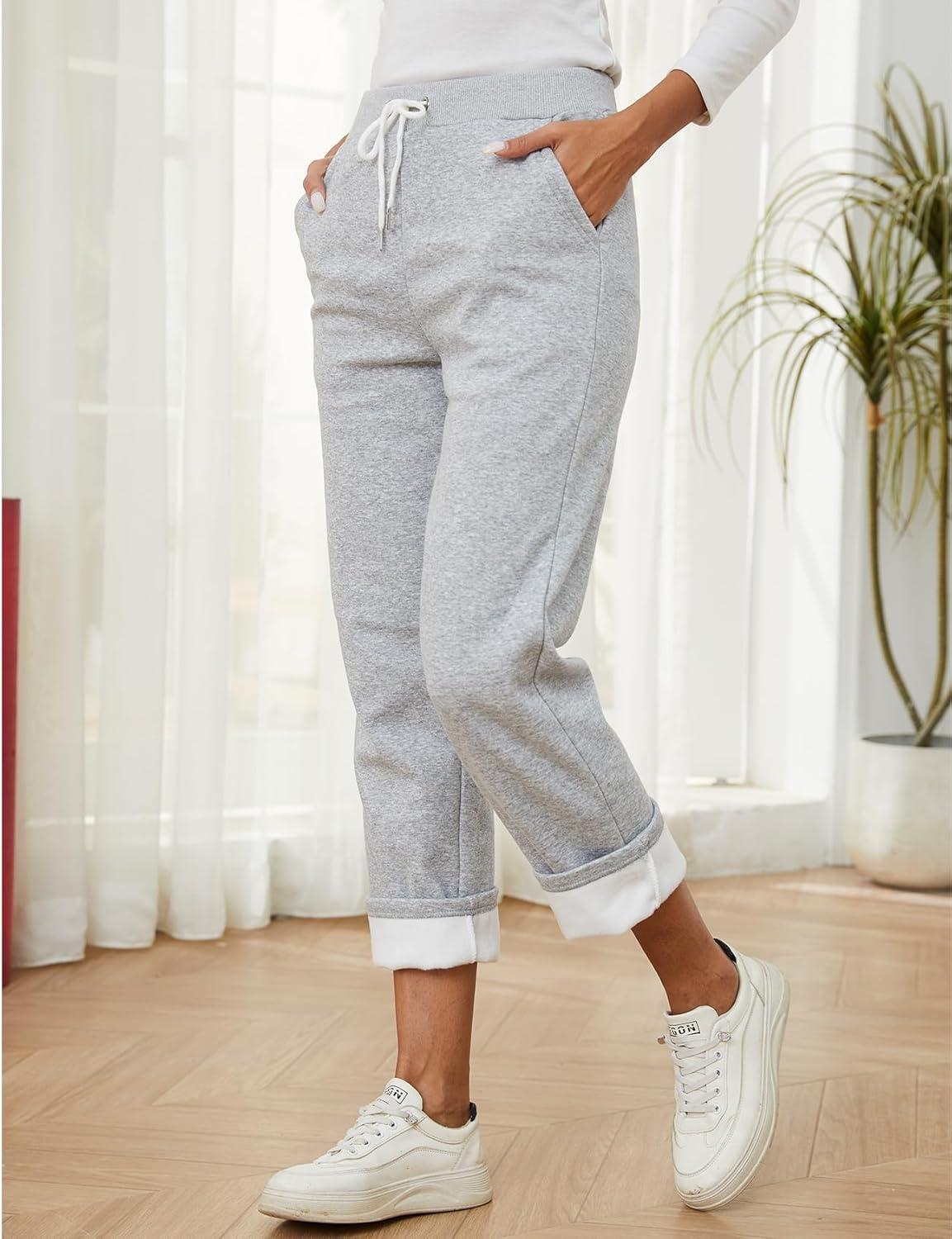 imageGihuo Womens Sweatpants Warm Fleece Sweatpants Winter Sherpa Lined Joggers PantsLight Grey