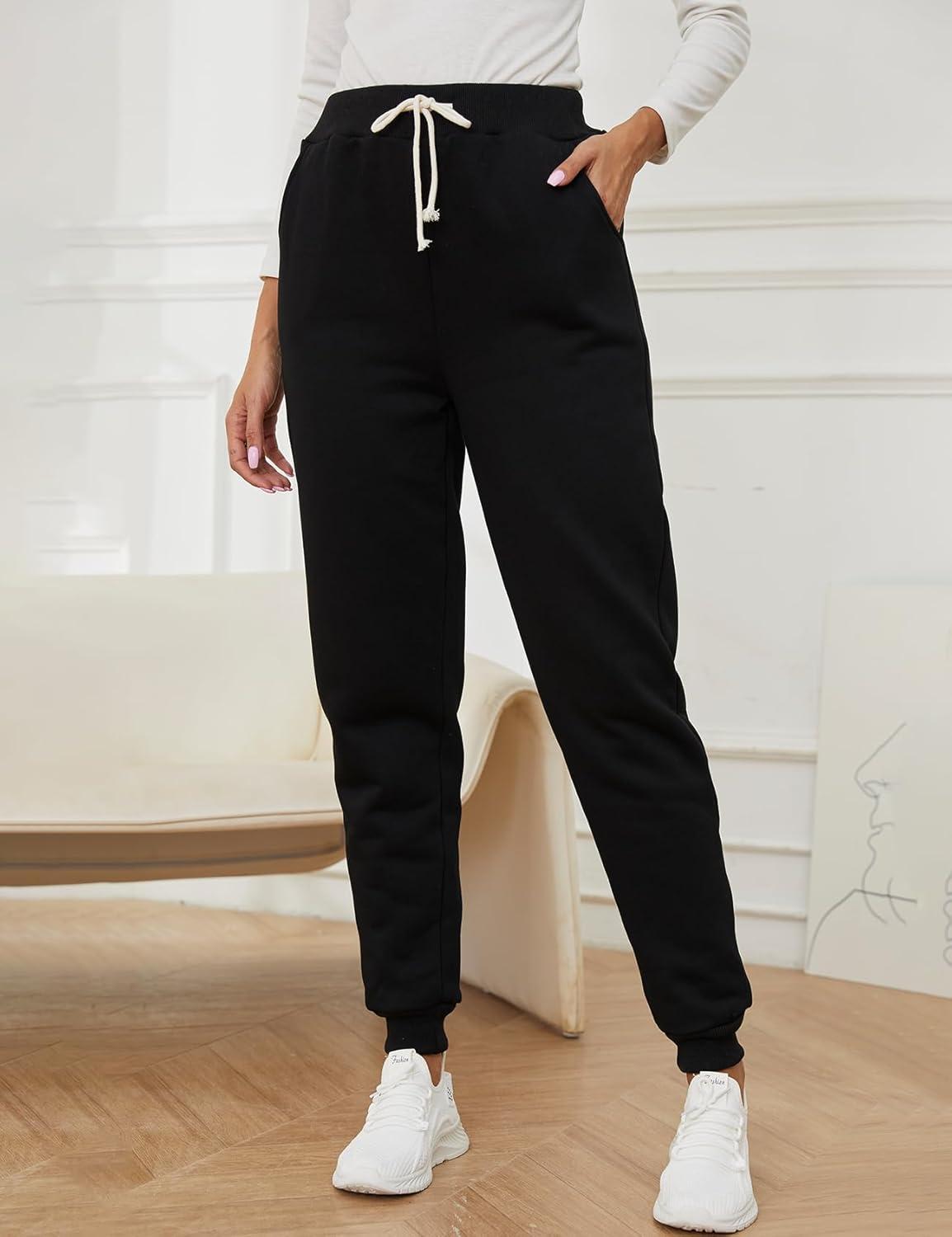 imageGihuo Womens Winter Warm Fleece Pants Sherpa Lined Sweatpants Jogger Track Pants Athletic Active Lounge PantsBlack