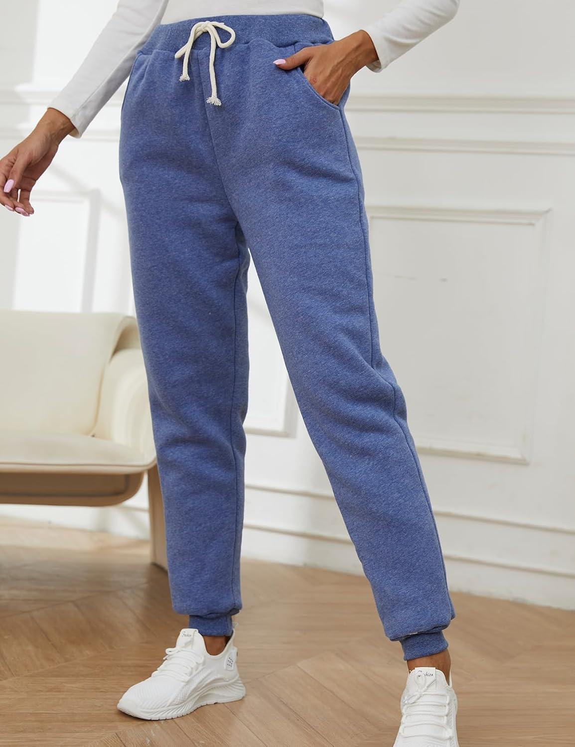 imageGihuo Womens Winter Warm Fleece Pants Sherpa Lined Sweatpants Jogger Track Pants Athletic Active Lounge PantsBlue