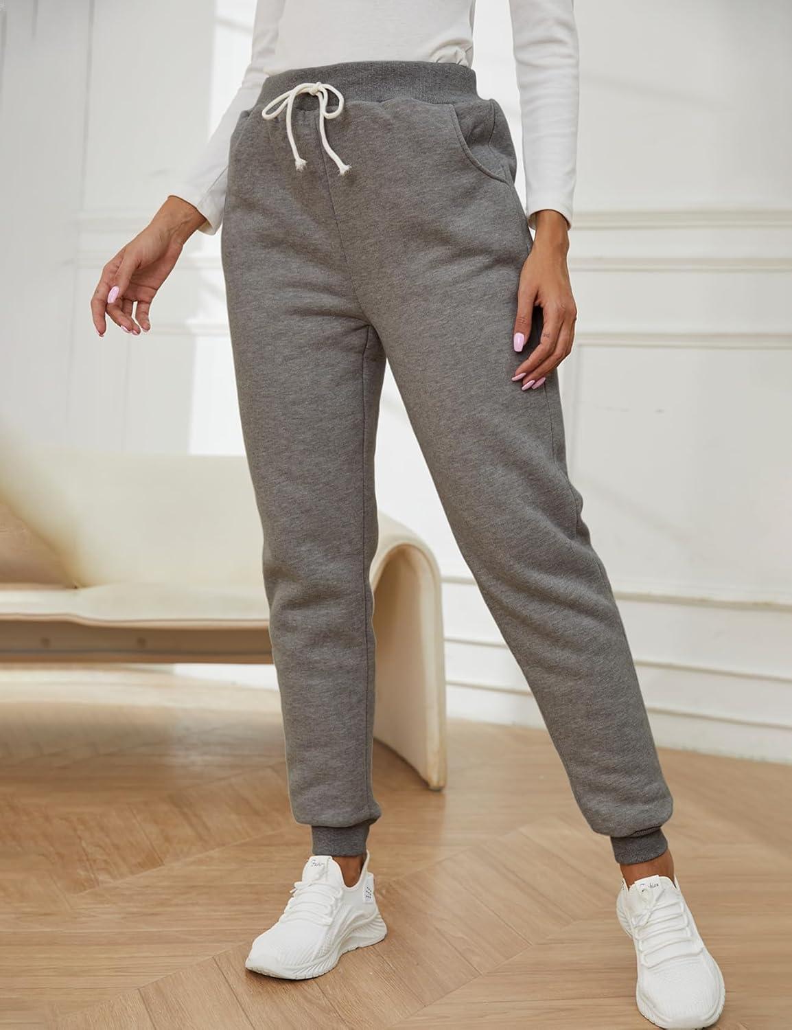 imageGihuo Womens Winter Warm Fleece Pants Sherpa Lined Sweatpants Jogger Track Pants Athletic Active Lounge PantsDark Grey