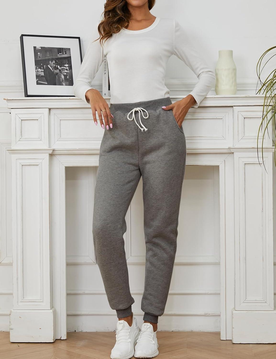 imageGihuo Womens Winter Warm Fleece Pants Sherpa Lined Sweatpants Jogger Track Pants Athletic Active Lounge PantsDark Grey