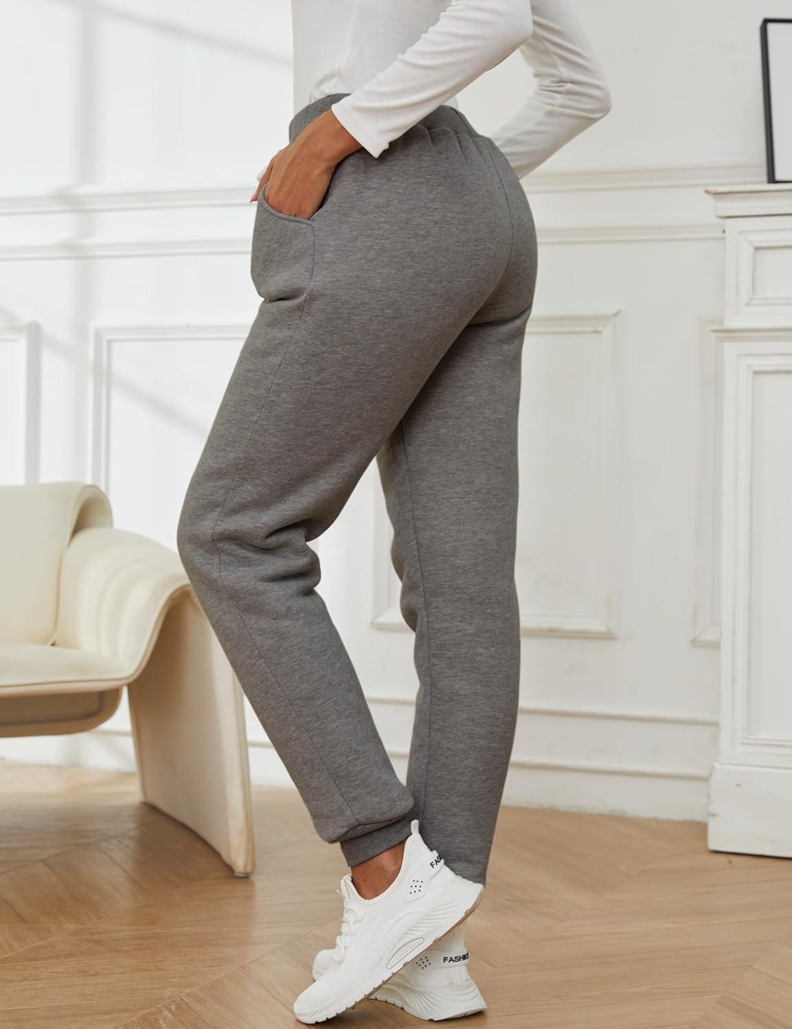 imageGihuo Womens Winter Warm Fleece Pants Sherpa Lined Sweatpants Jogger Track Pants Athletic Active Lounge PantsDark Grey