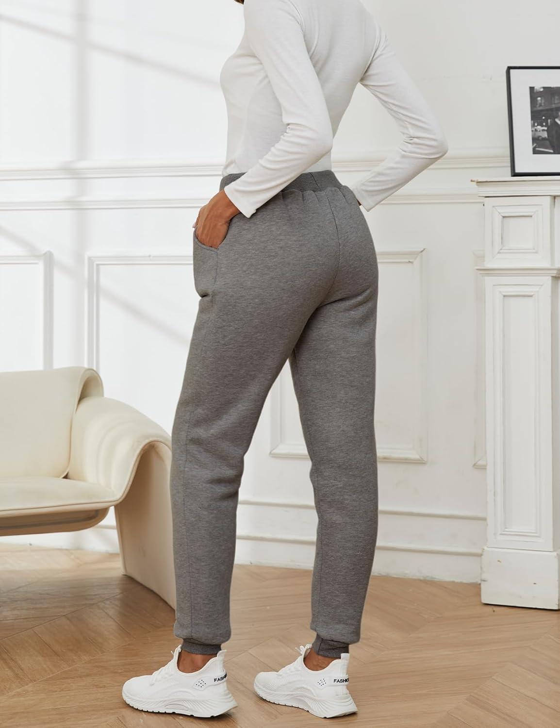 imageGihuo Womens Winter Warm Fleece Pants Sherpa Lined Sweatpants Jogger Track Pants Athletic Active Lounge PantsDark Grey