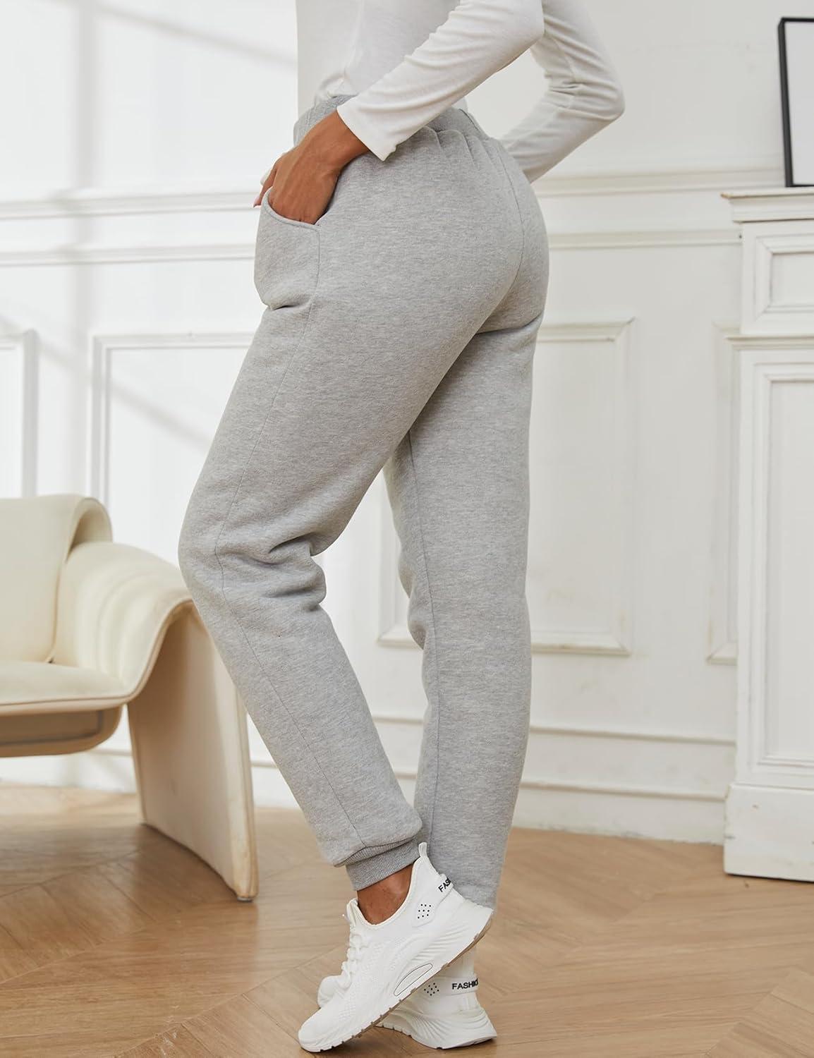 imageGihuo Womens Winter Warm Fleece Pants Sherpa Lined Sweatpants Jogger Track Pants Athletic Active Lounge PantsLight Grey
