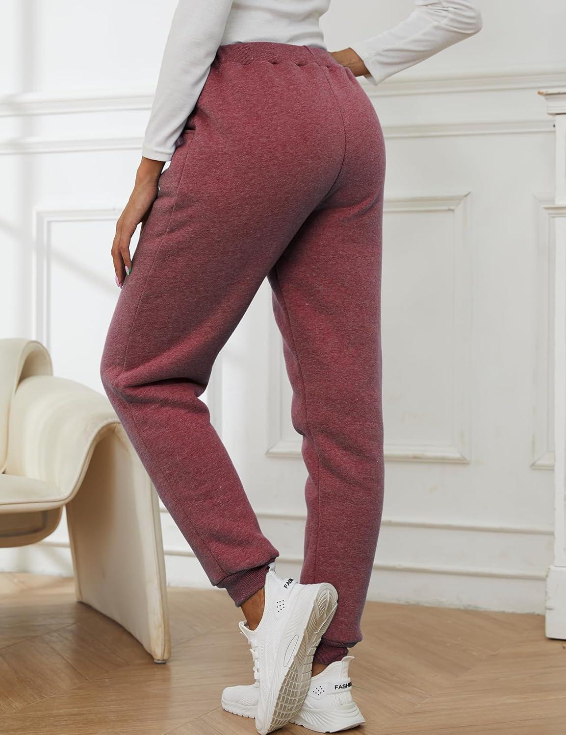 imageGihuo Womens Winter Warm Fleece Pants Sherpa Lined Sweatpants Jogger Track Pants Athletic Active Lounge PantsWine