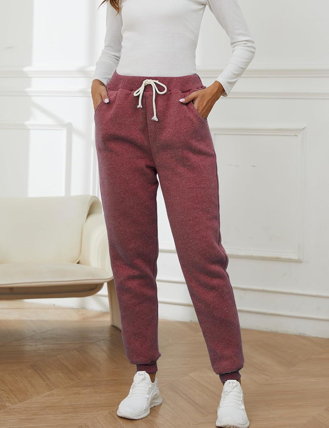 imageGihuo Womens Winter Warm Fleece Pants Sherpa Lined Sweatpants Jogger Track Pants Athletic Active Lounge PantsWine