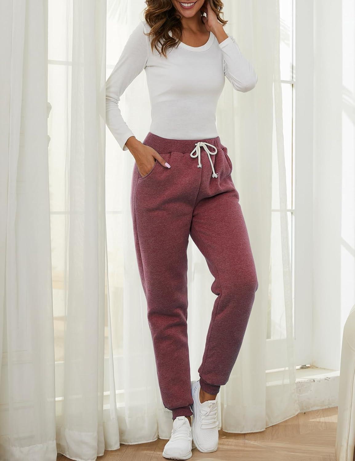 imageGihuo Womens Winter Warm Fleece Pants Sherpa Lined Sweatpants Jogger Track Pants Athletic Active Lounge PantsWine