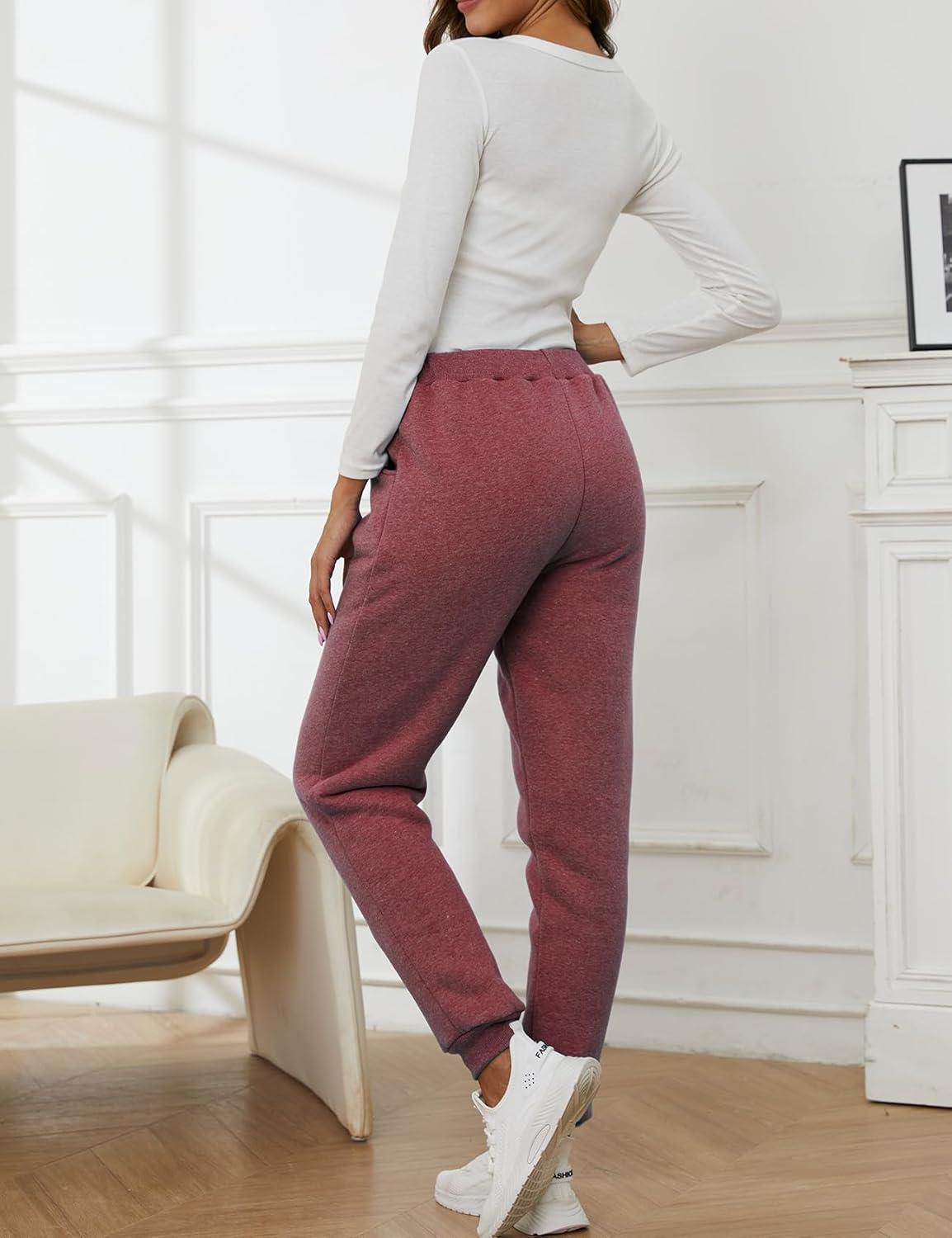 imageGihuo Womens Winter Warm Fleece Pants Sherpa Lined Sweatpants Jogger Track Pants Athletic Active Lounge PantsWine