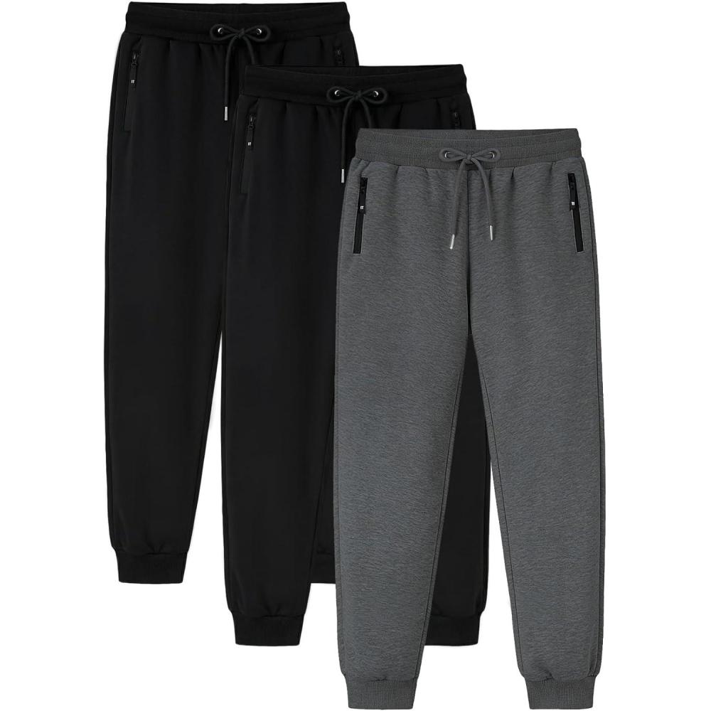 imageGihuo 3 Pack Mens Athletic Pants Workout Sweatpants for Men Gym Running Sweat Pants Joggers with PocketsBlackblackdarkgrey