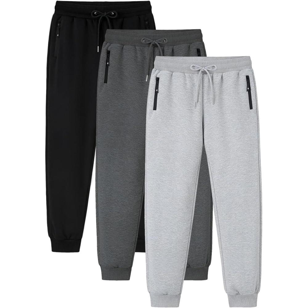 imageGihuo 3 Pack Mens Athletic Pants Workout Sweatpants for Men Gym Running Sweat Pants Joggers with PocketsBlackdarkgreylightgrey