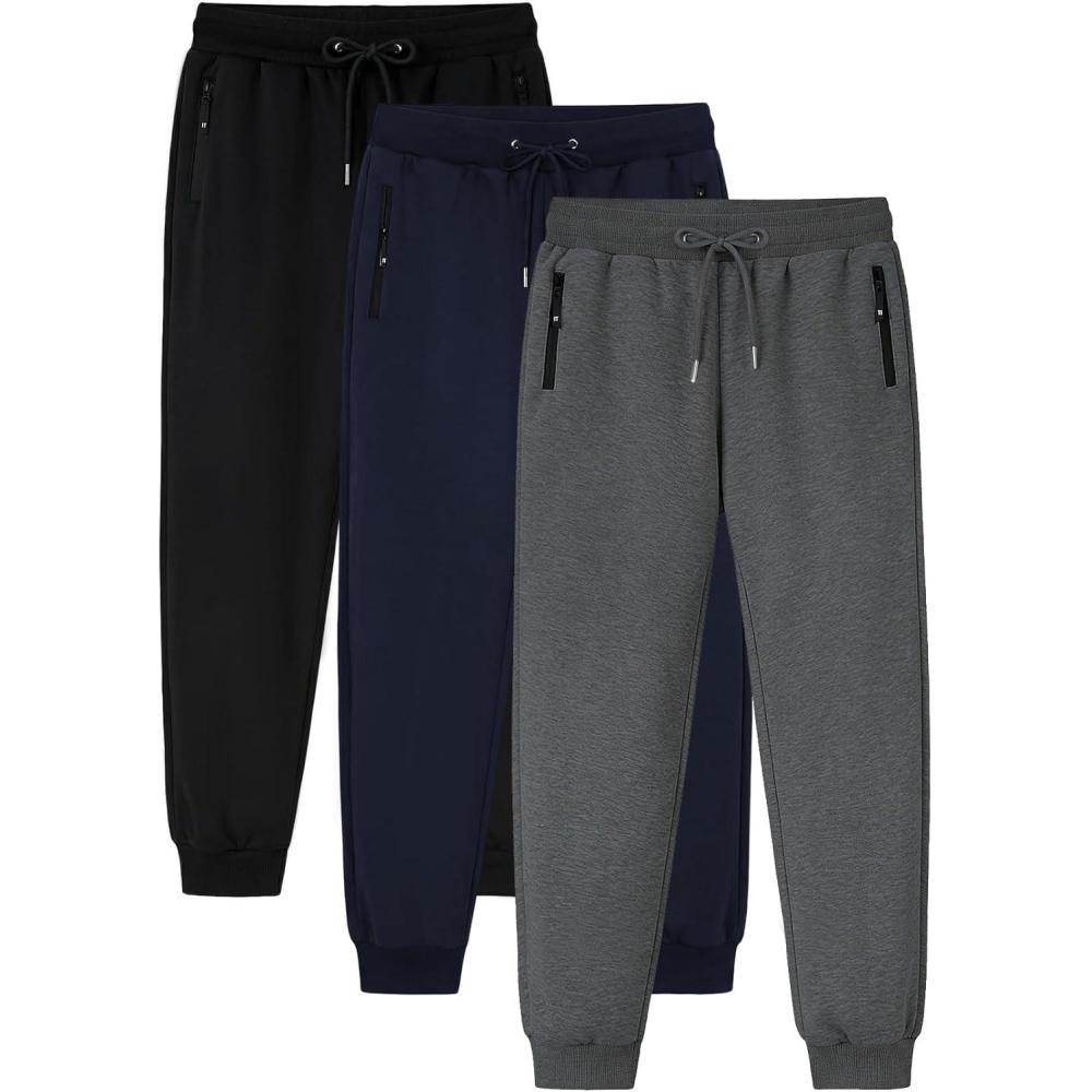 imageGihuo 3 Pack Mens Athletic Pants Workout Sweatpants for Men Gym Running Sweat Pants Joggers with PocketsBlackdarkgreynavy