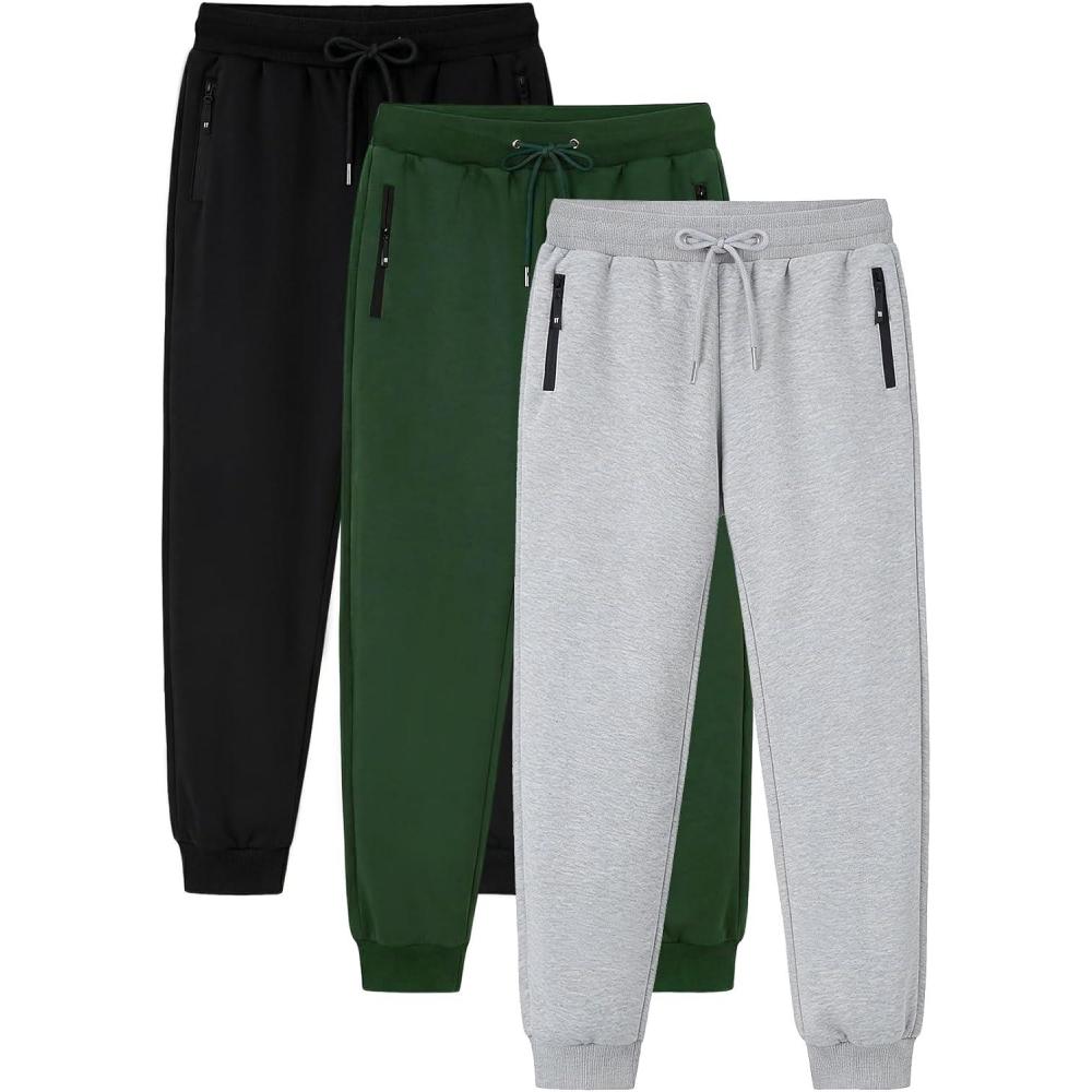 imageGihuo 3 Pack Mens Athletic Pants Workout Sweatpants for Men Gym Running Sweat Pants Joggers with PocketsBlacklightgreyarmygreen