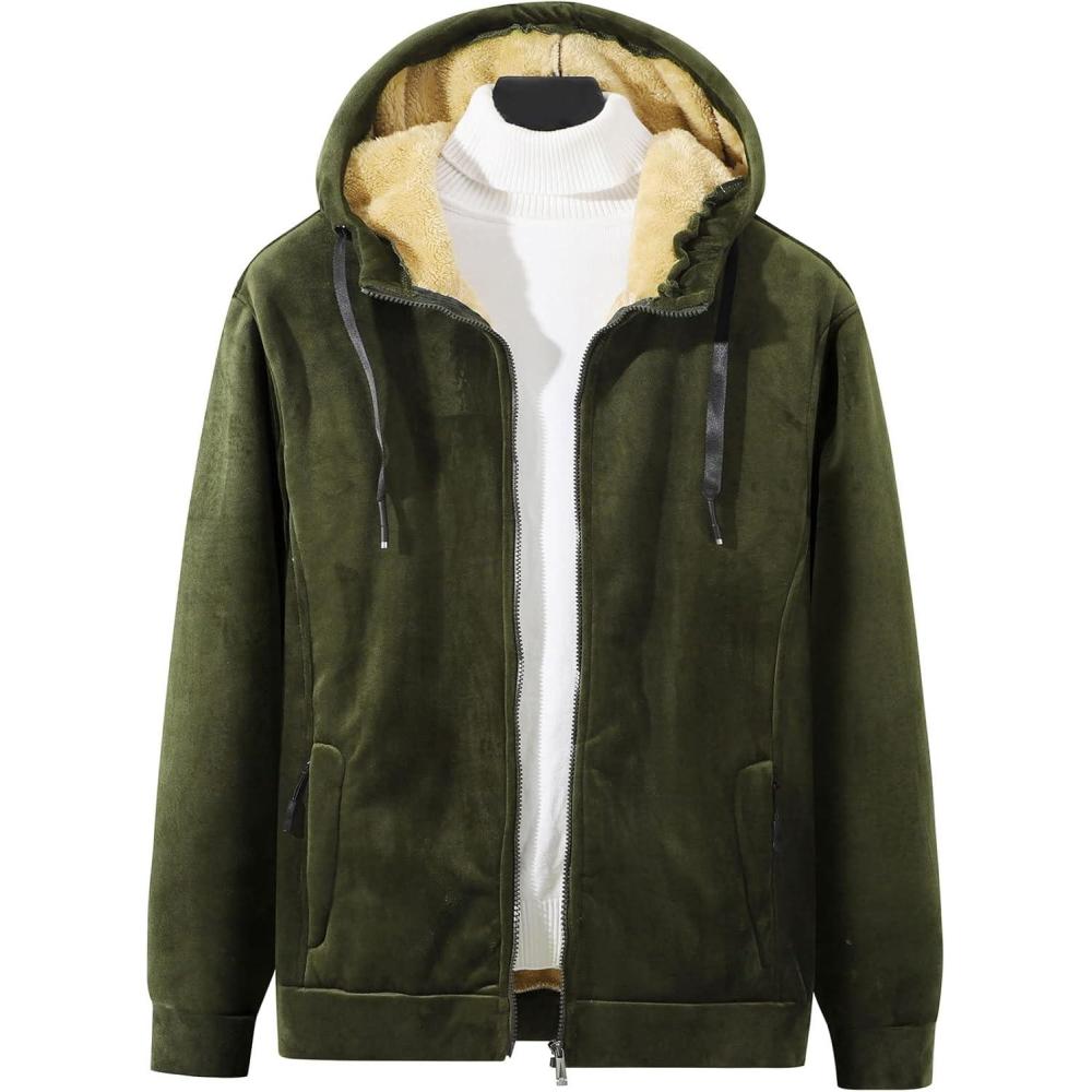 imageGihuo Mens Sherpa Hoodies Zip Up Fleece Lined Sweatshirt Hooded Winter Warm Jacket03 Army Fleece Shell