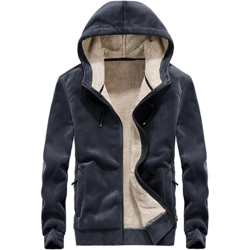 imageGihuo Mens Sherpa Hoodies Zip Up Fleece Lined Sweatshirt Hooded Winter Warm Jacket03 Greyfleece Shell