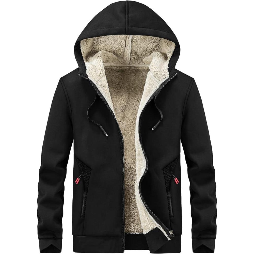 imageGihuo Mens Sherpa Hoodies Zip Up Fleece Lined Sweatshirt Hooded Winter Warm Jacket04 Black