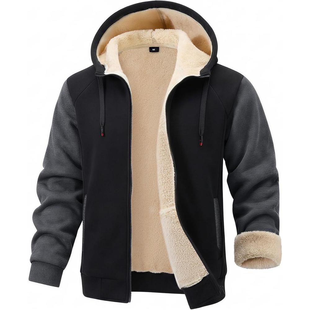 imageGihuo Mens Sherpa Hoodies Zip Up Fleece Lined Sweatshirt Hooded Winter Warm JacketBlackgrey