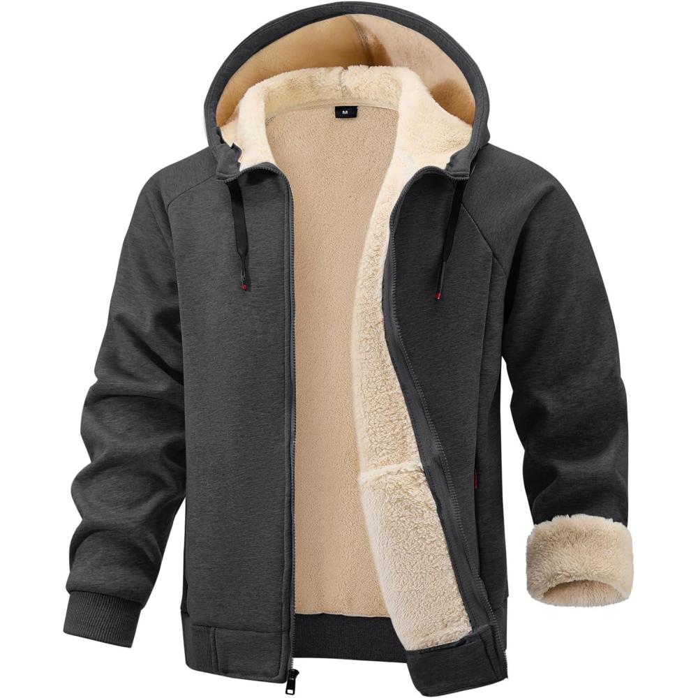 imageGihuo Mens Sherpa Hoodies Zip Up Fleece Lined Sweatshirt Hooded Winter Warm JacketDark Grey