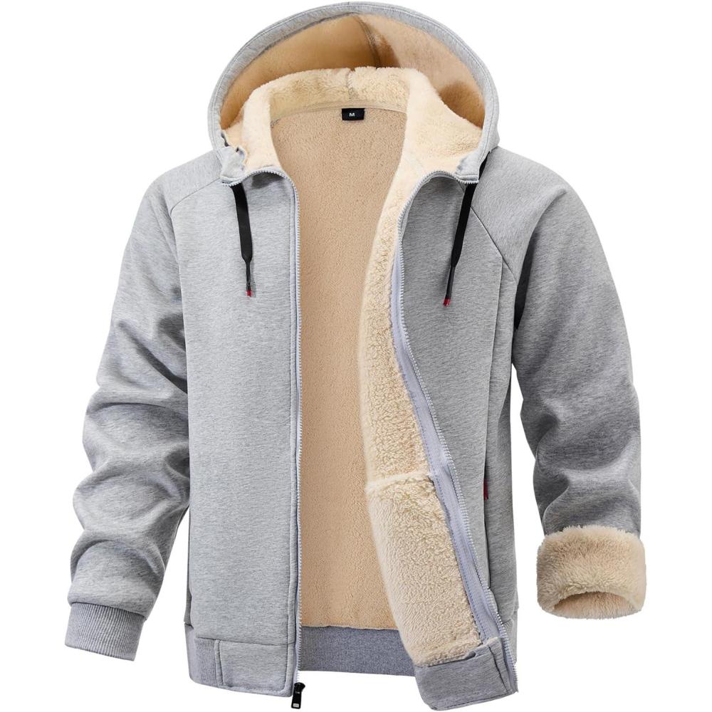 imageGihuo Mens Sherpa Hoodies Zip Up Fleece Lined Sweatshirt Hooded Winter Warm JacketLightgrey New