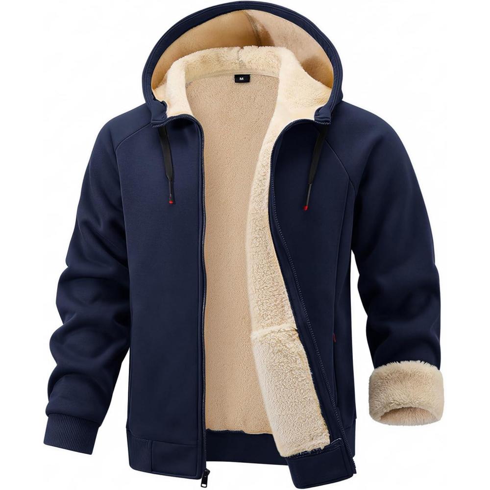 imageGihuo Mens Sherpa Hoodies Zip Up Fleece Lined Sweatshirt Hooded Winter Warm JacketNavy New