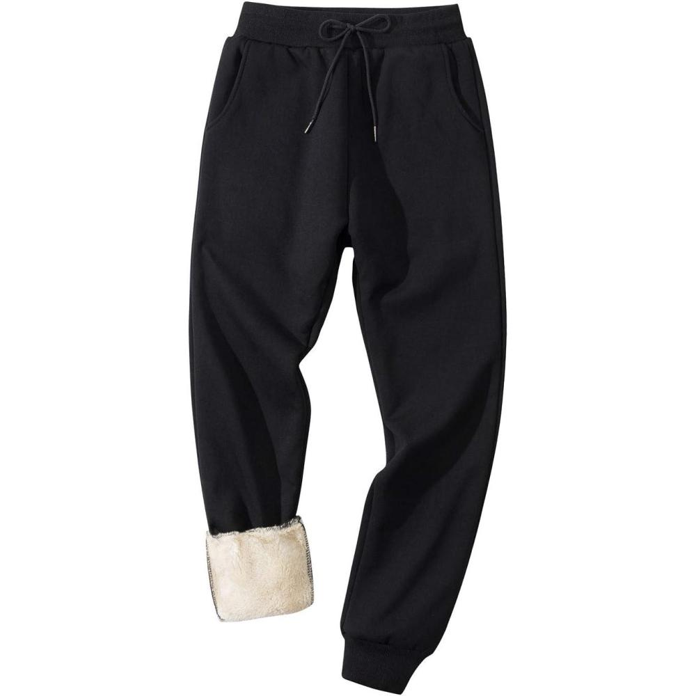 imageGihuo Mens Winter Fleece Pants Sherpa Lined Sweatpants Active Running Jogger Pants1 Black Ribbed Cuff